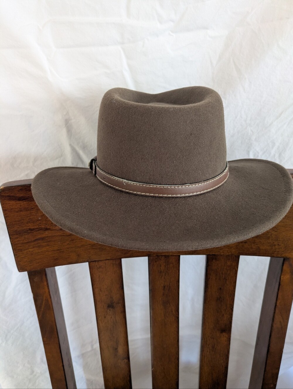 Olive-Brown Felt Western Hat with Leather Band